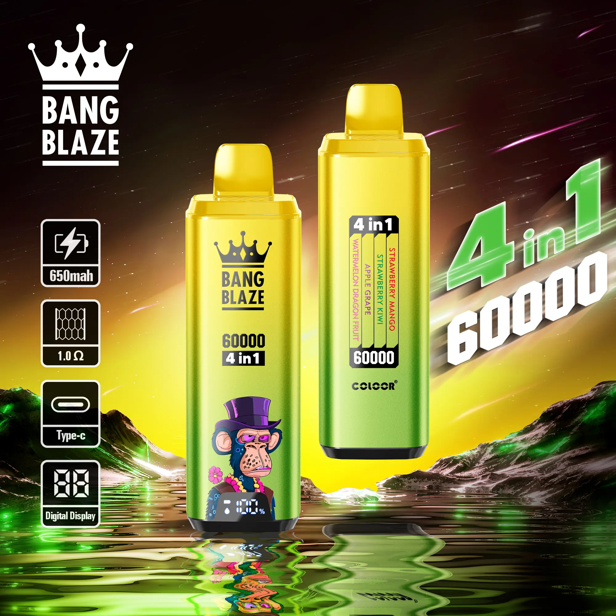 Bang Blaze 60000 60k Puffs 4 in 1 Flavors Newest Original Rechargeable LCD Display Disposable Vape - Image 16