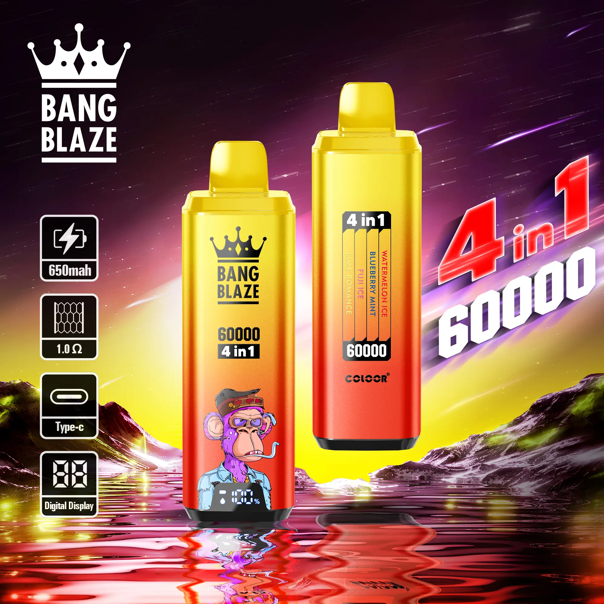 Bang Blaze 60000 60k Puffs 4 in 1 Flavors Newest Original Rechargeable LCD Display Disposable Vape - Image 6