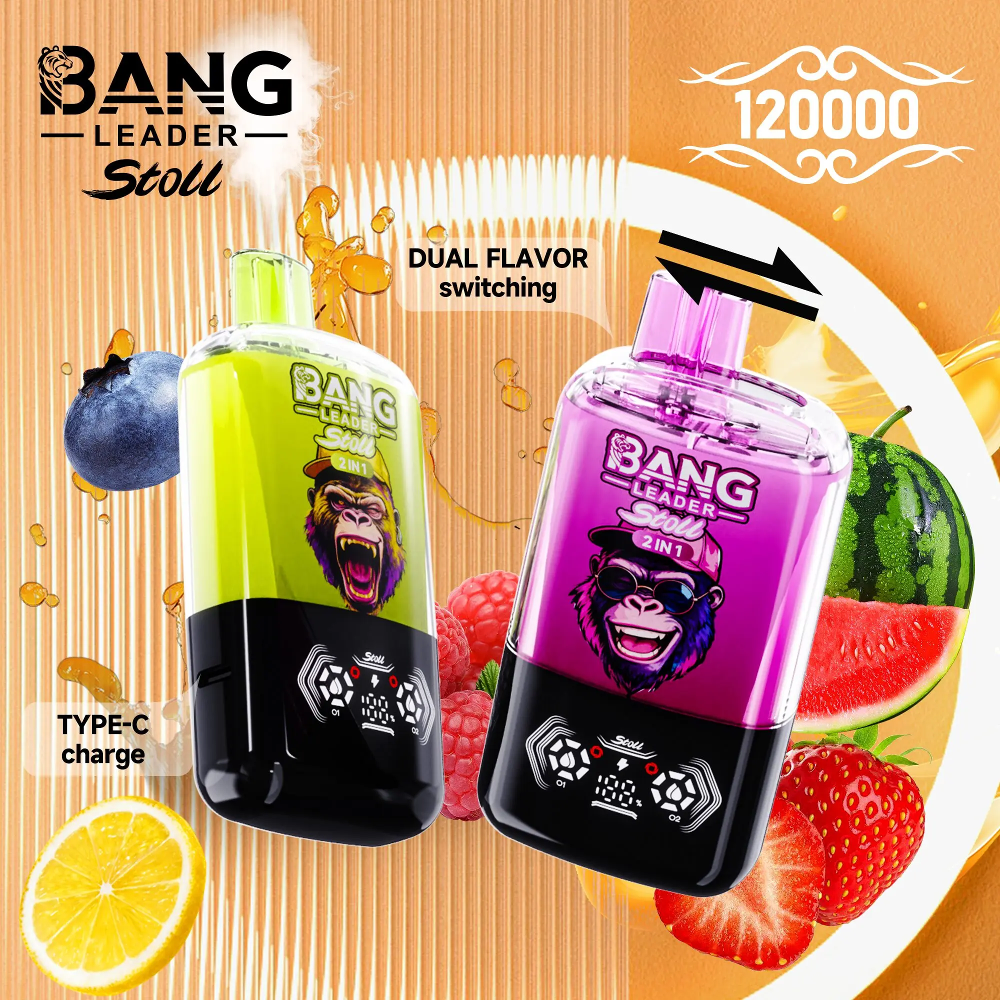 Bang Leader Stoll 120K 120000 Puffs Double Taste&Anti-Leak Design LED Display Disposable Vape - Image 2