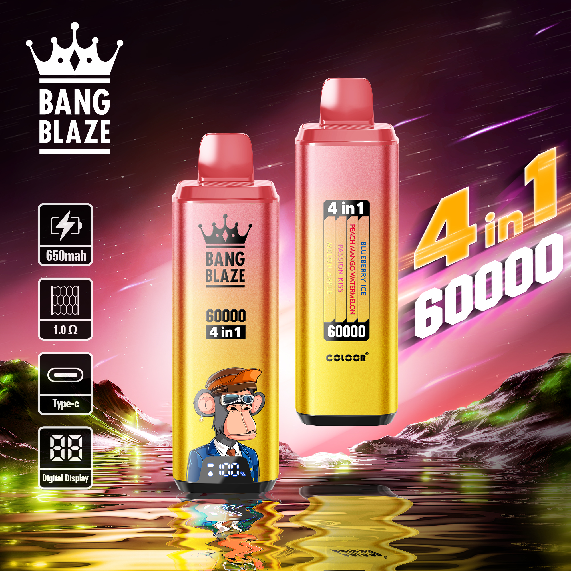 Bang Blaze 60000 60k Puffs 4 in 1 Flavors Newest Original Rechargeable LCD Display Disposable Vape - Image 25