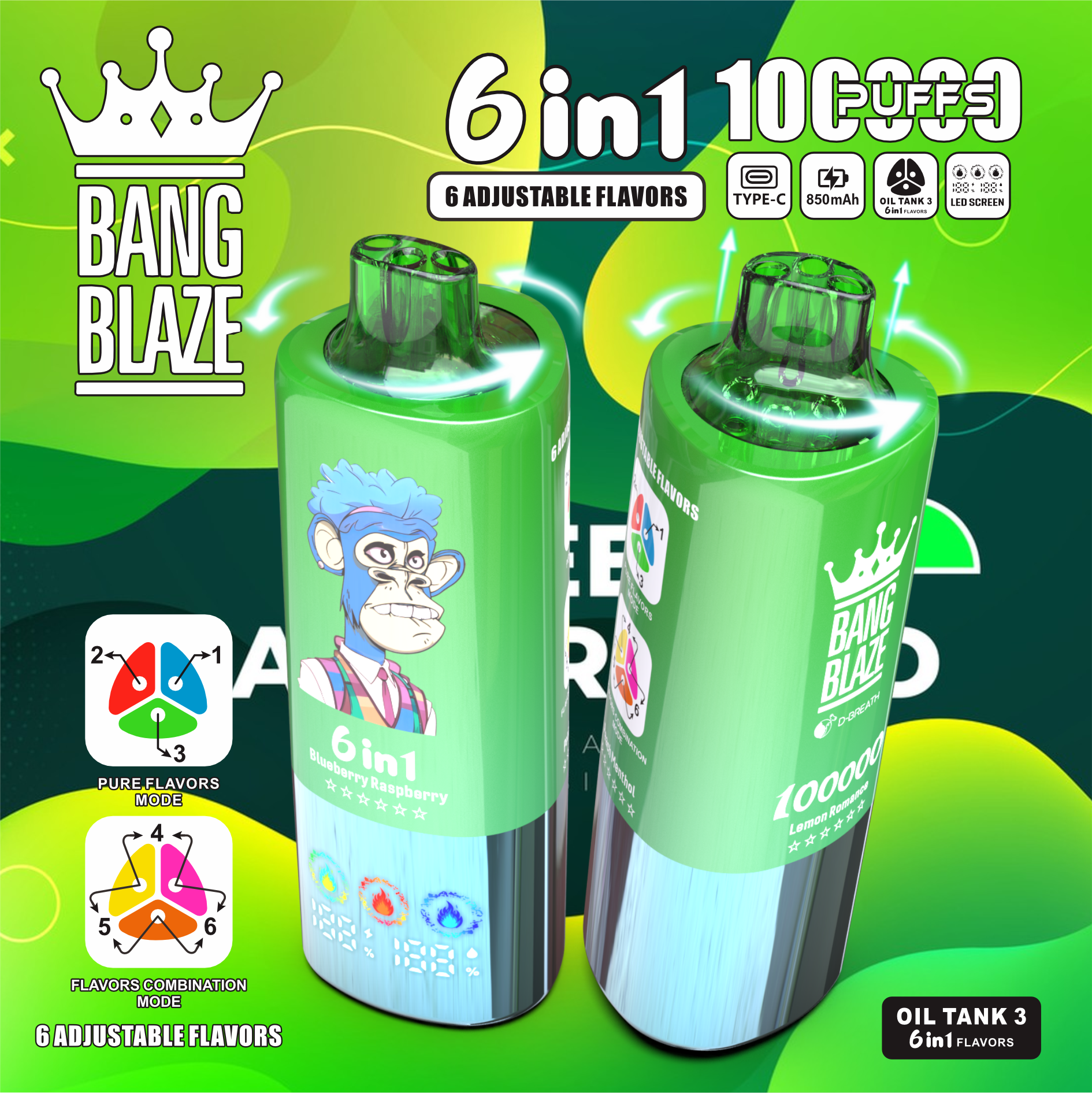 Bang Blaze 100000 100K Puffs 6 in 1 Flavors Newest Original Rechargeable LED Display Disposable Vape - Image 8