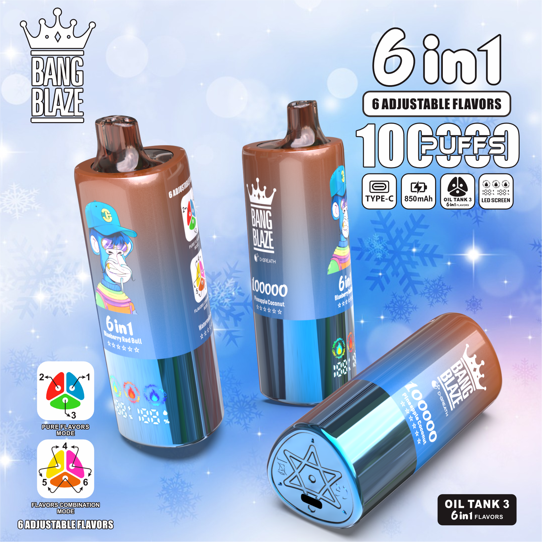 Bang Blaze 100000 100K Puffs 6 in 1 Flavors Newest Original Rechargeable LED Display Disposable Vape - Image 13