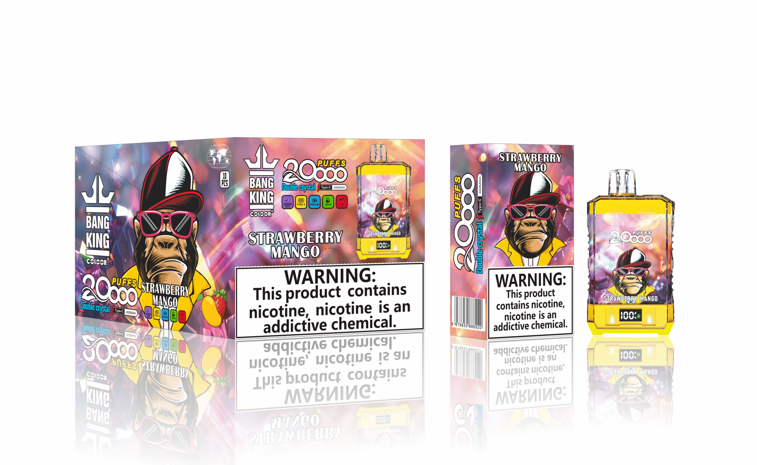 Bang King 20000 Puffs Disposable Vape 25ml 0-5% Nicotine LED Digital Display - Image 2