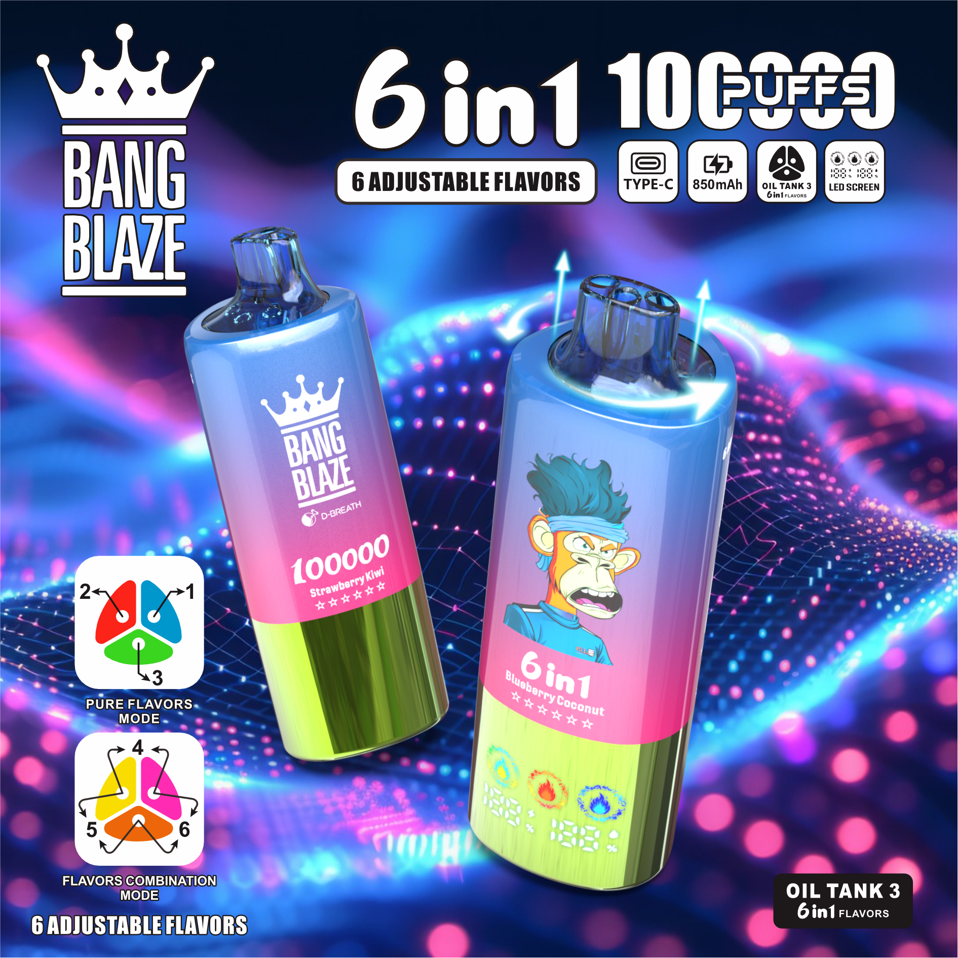 Bang Blaze 100000 100K Puffs 6 in 1 Flavors Newest Original Rechargeable LED Display Disposable Vape - Image 15