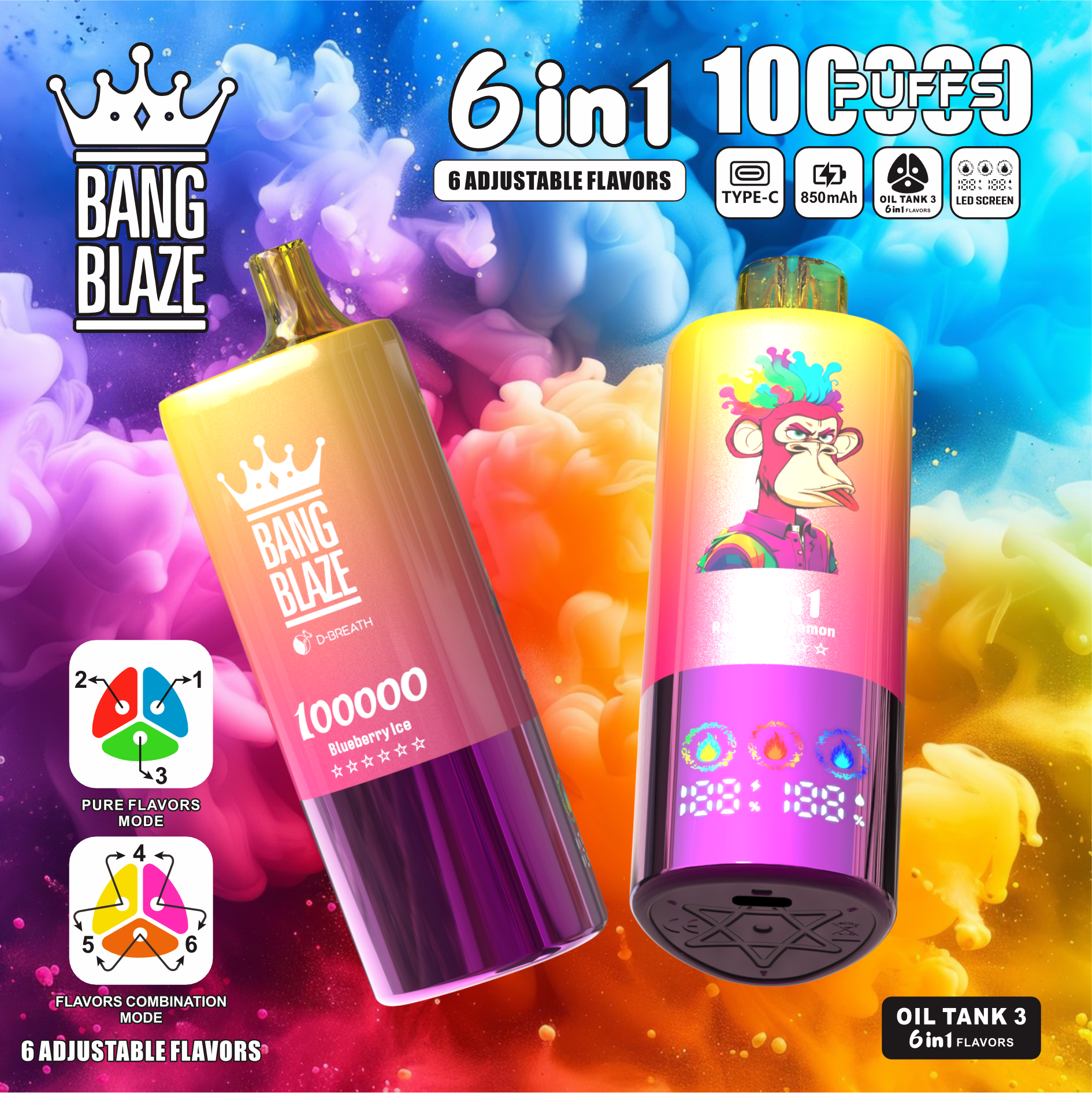 Bang Blaze 100000 100K Puffs 6 in 1 Flavors Newest Original Rechargeable LED Display Disposable Vape - Image 5