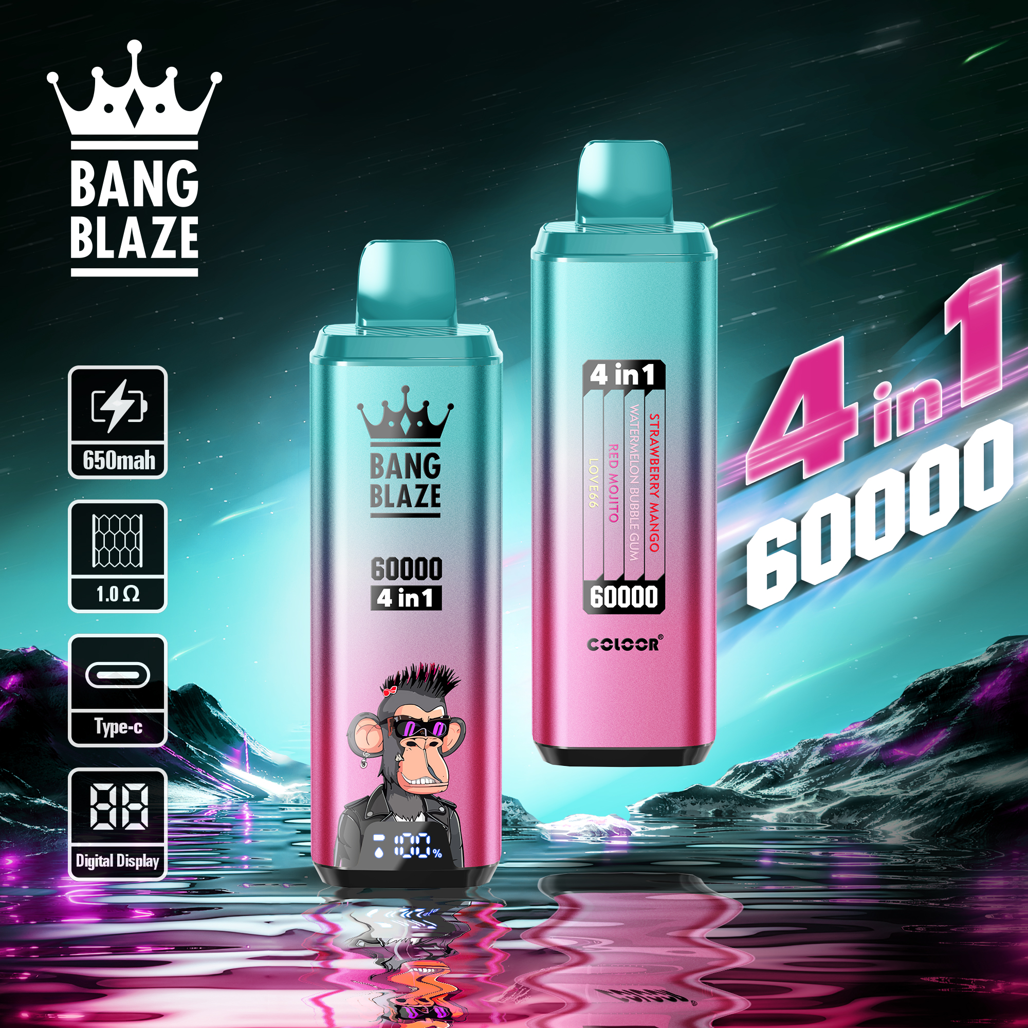 Bang Blaze 60000 60k Puffs 4 in 1 Flavors Newest Original Rechargeable LCD Display Disposable Vape - Image 13