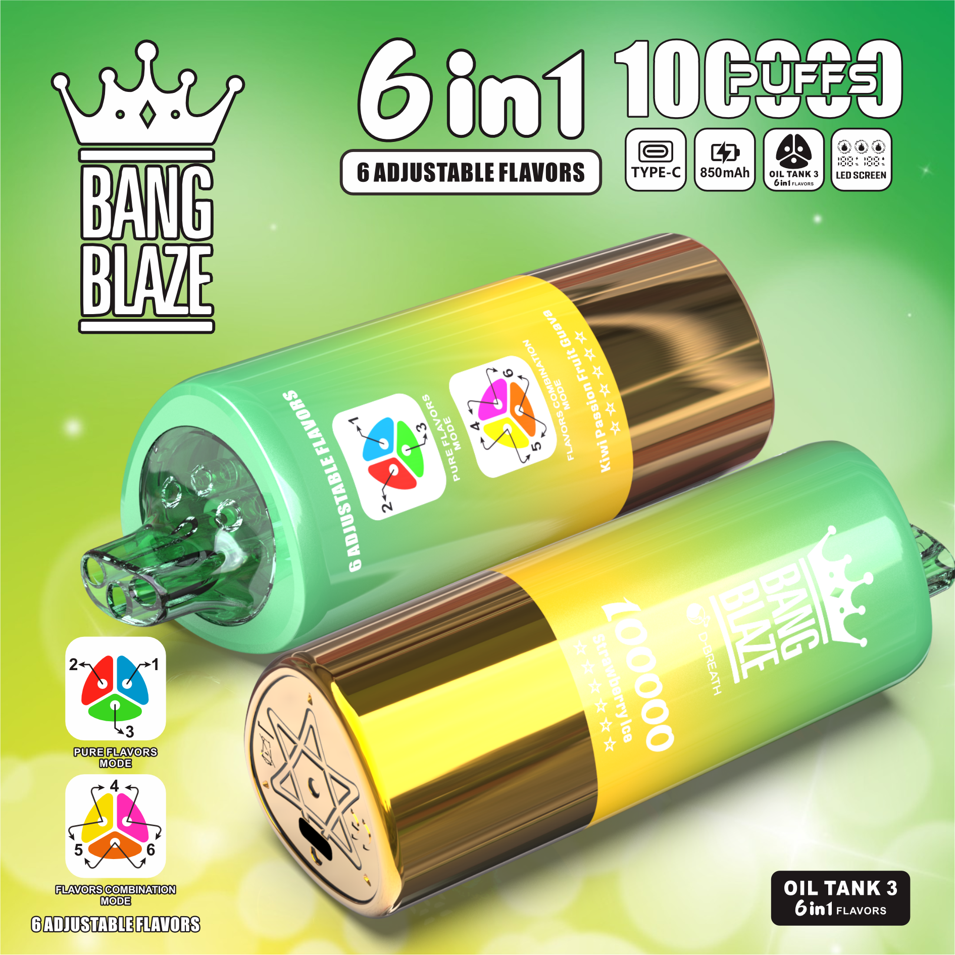 Bang Blaze 100000 100K Puffs 6 in 1 Flavors Newest Original Rechargeable LED Display Disposable Vape - Image 14