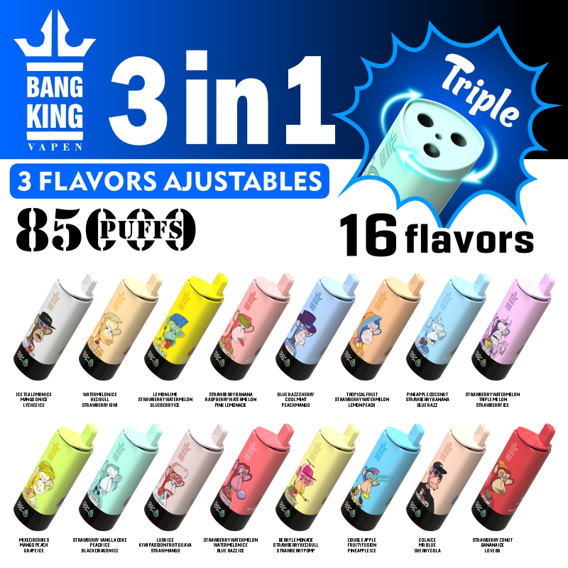 Bang King 85000 85k Puffs 3 in 1 Flavors Newest Original Rechargeable LCD Display Disposable Vape - Image 3
