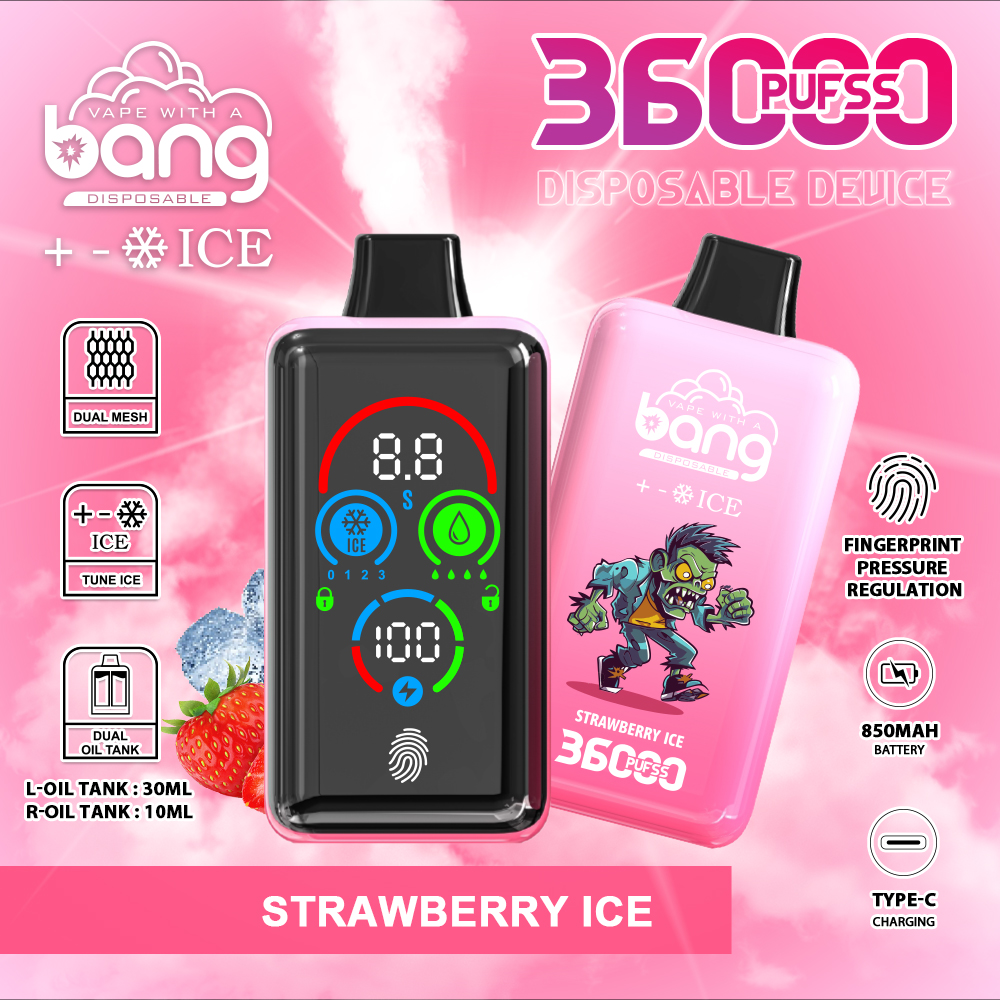 Bang 36K Puffs Adjustable Ice Smart Full Screen Disposable Vape 36ml 0-5% Nicotine - Image 4