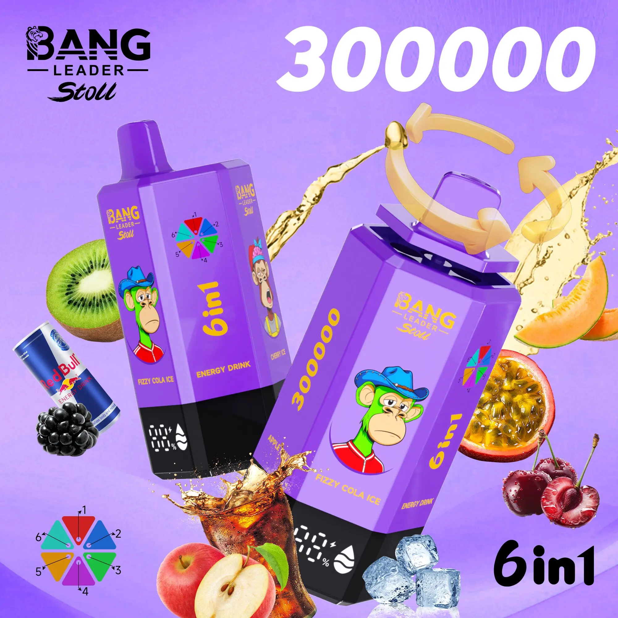 Bang Leader 300K 300000 Puffs 6-in-1 Flavors Rechargeable LED Display Disposable Vape - Image 24