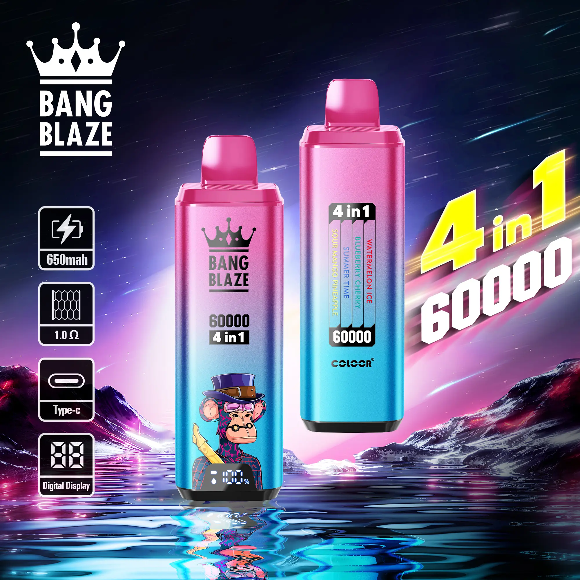 Bang Blaze 60000 60k Puffs 4 in 1 Flavors Newest Original Rechargeable LCD Display Disposable Vape - Image 8