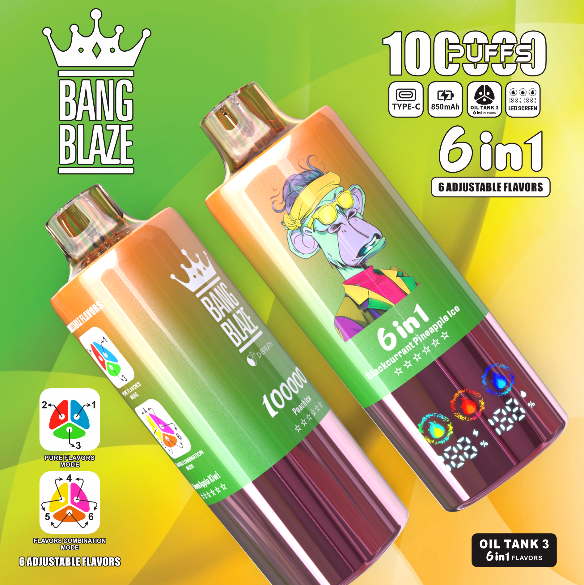 Bang Blaze 100000 100K Puffs 6 in 1 Flavors Newest Original Rechargeable LED Display Disposable Vape - Image 11